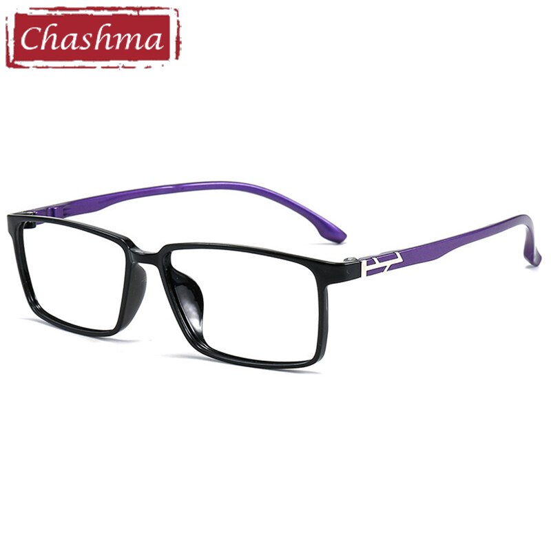 Chashma Unisex Full Rim Ultem Titanium Wide Frame Eyeglasses 66135 Full Rim Chashma Black with Purple  