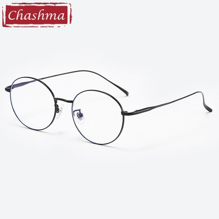 Chashma Ottica Unisex Full Rim Round Titanium Eyeglasses 093 Full Rim Chashma Ottica Black  