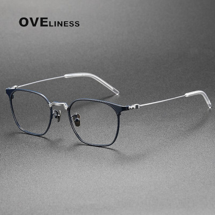 Oveliness Unisex Full Rim Square Titanium Eyeglasses 162 Full Rim Oveliness blue silver  