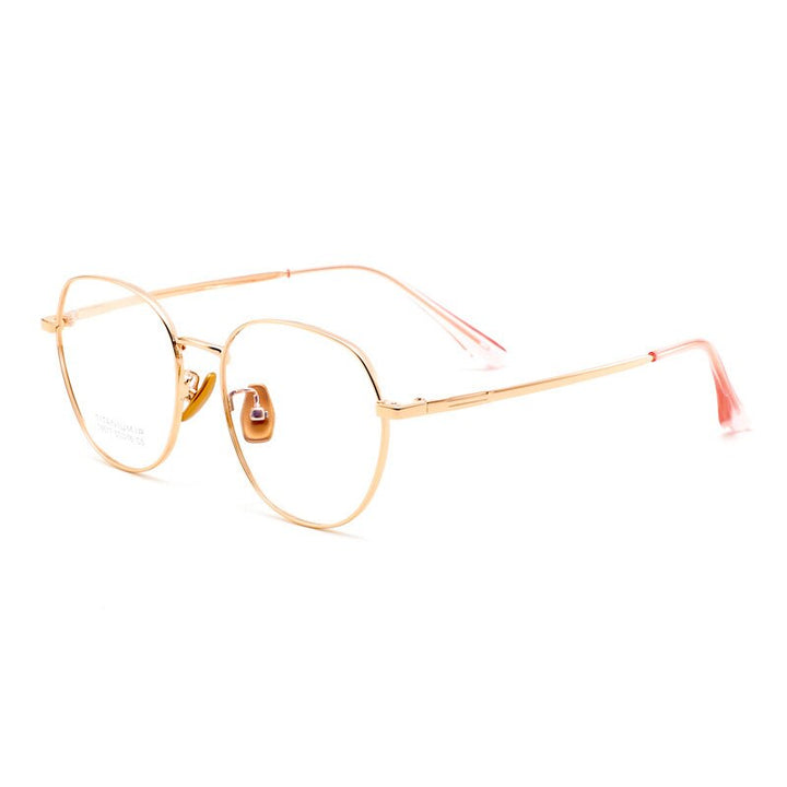 Muzz Unisex Full Rim Oversized Round Titanium Frame Eyeglasses 78517 Full Rim Muzz Gold  