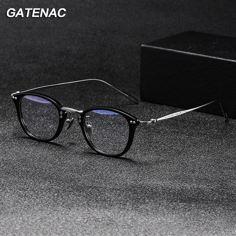 Gatenac Unisex Full Rim Square Titanium Acetate Eyeglasses Gxyj1091 Full Rim Gatenac   