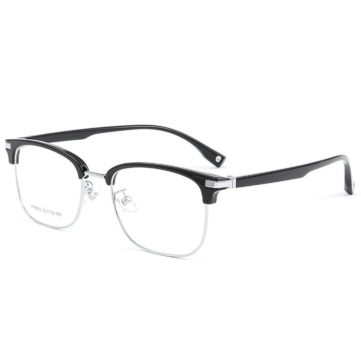 Yimaruili Men's Full Rim Square Alloy Acetate Frame Eyeglasses 8535YF Full Rim Yimaruili Eyeglasses Black Silver  