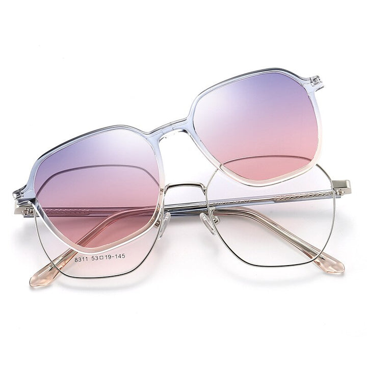 Kansept Full Rim Square Cat Eye Tr 90 Titanium Eyeglasses Clip On Polarized Sunglasses 8311 Sunglasses Kansept Silver-blue pink  