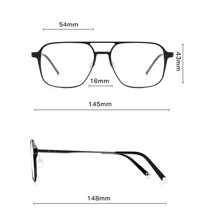 Yimaruili Unisex Full Rim Square Double Bridge Titanium Eyeglasses Clip On Sunglasses L7038 Clip On Sunglasses Yimaruili Eyeglasses   