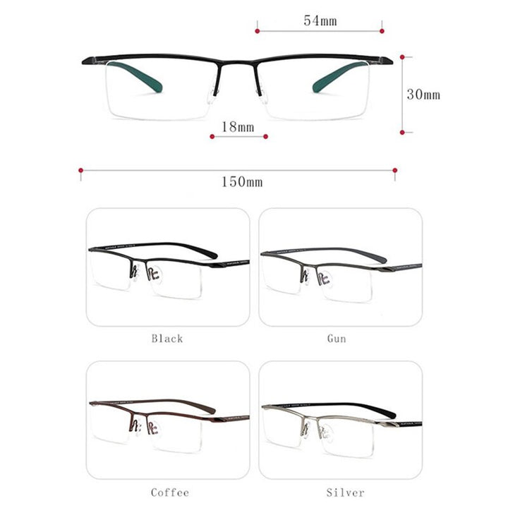 Hdcrafter Men's Semi Rim Square Titanium Eyeglasses P8190 Semi Rim Hdcrafter Eyeglasses   