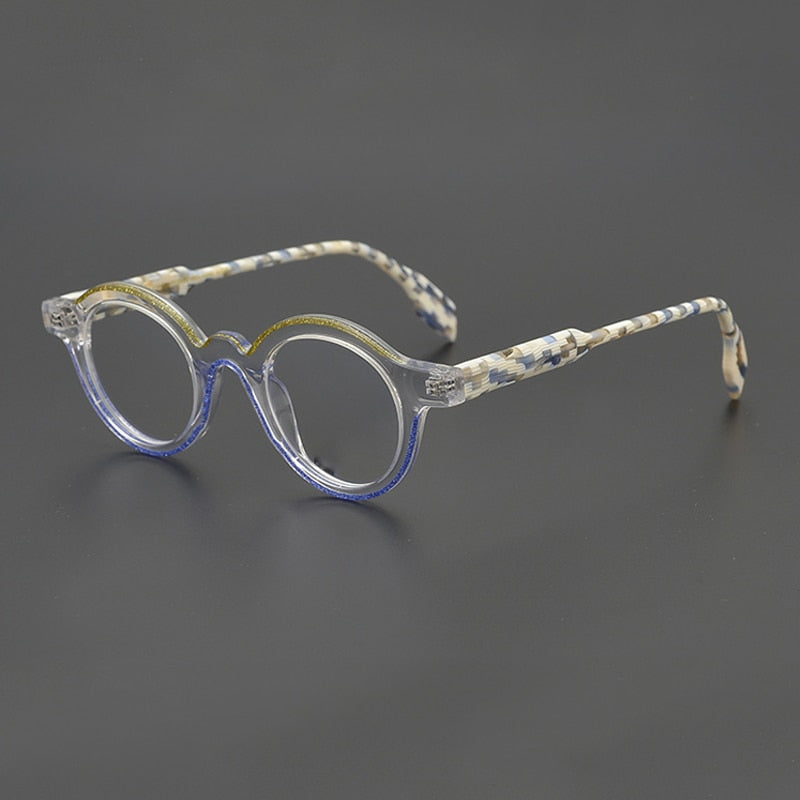 Gatenac Unisex Full Rim Round Acetate Eyeglasses Gxyj984 Full Rim Gatenac Gold Blue  
