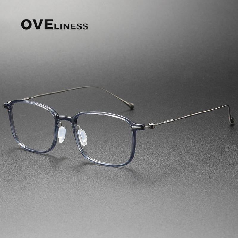 Oveliness Unisex Full Rim Square Acetate Titanium Eyeglasses 8644 Full Rim Oveliness grey blue  
