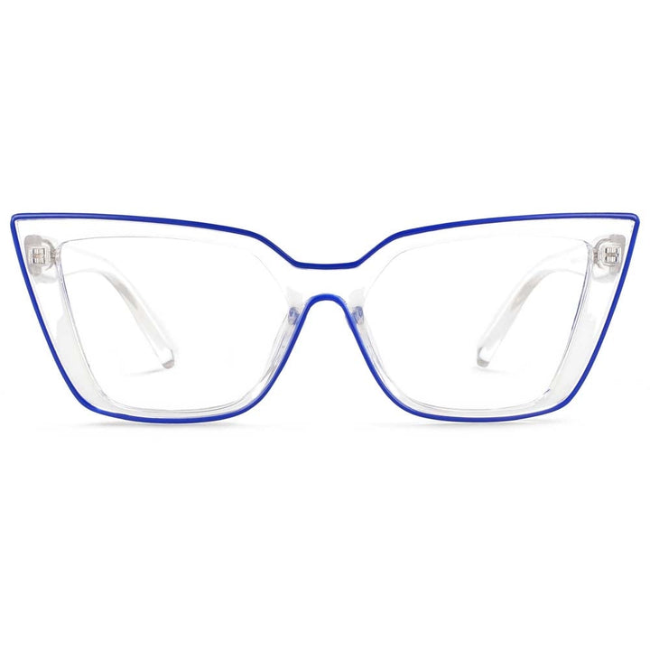 CCspace Women's Full Rim Square Flat Top Cat Eye Acetate Alloy Eyeglasses 55338 Full Rim CCspace China Bluec1 