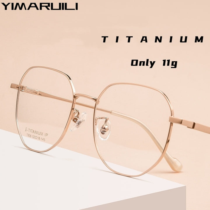 Yimaruili Unisex Full Rim Polygonal Titanium Eyeglasses T808 Full Rim Yimaruili Eyeglasses   