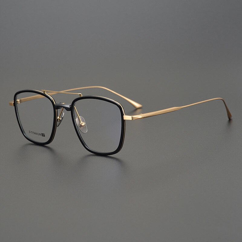 Gatenac Unisex Full Rim Square IP Titanium Frame Eyeglasses Gxyj755 Full Rim Gatenac Black Gold  