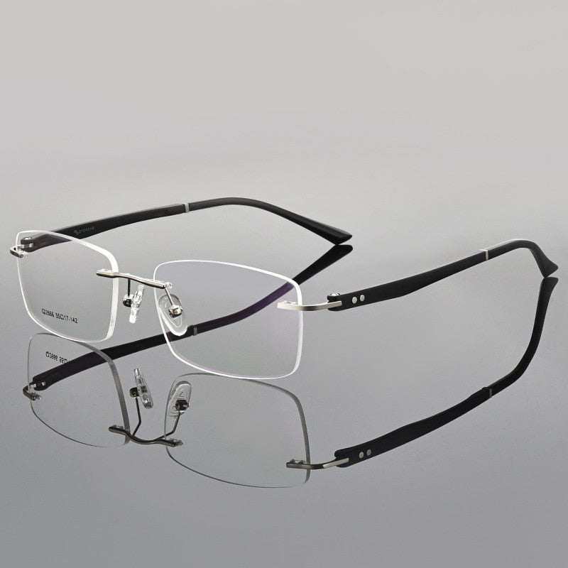 Gmei Men's Rimless Square Titanium Alloy Screwless Eyeglasses Q2666 Rimless Gmei Optical Silver  
