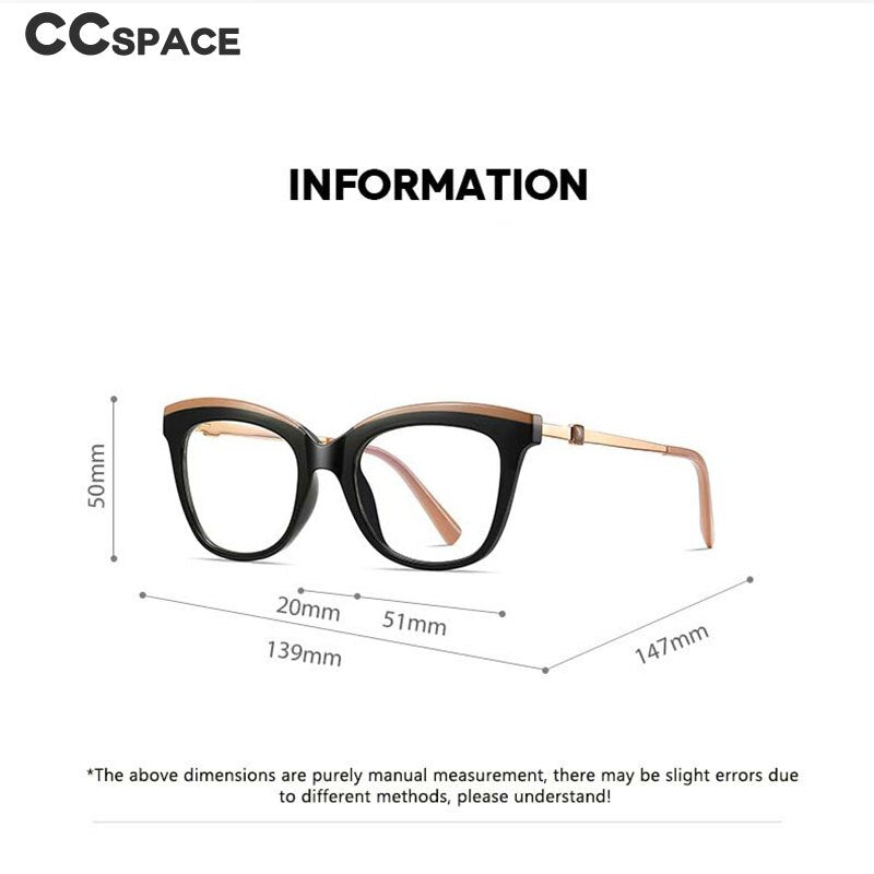 CCspace Women's Full Rim Square Cat Eye Tr 90 Titanium Eyeglasses 54047 Full Rim CCspace   