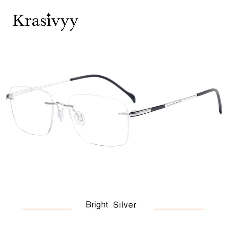 Krasivyy Men's Rimless Square Titanium Eyeglasses Kr8665 Rimless Krasivyy Bright Silver CN 