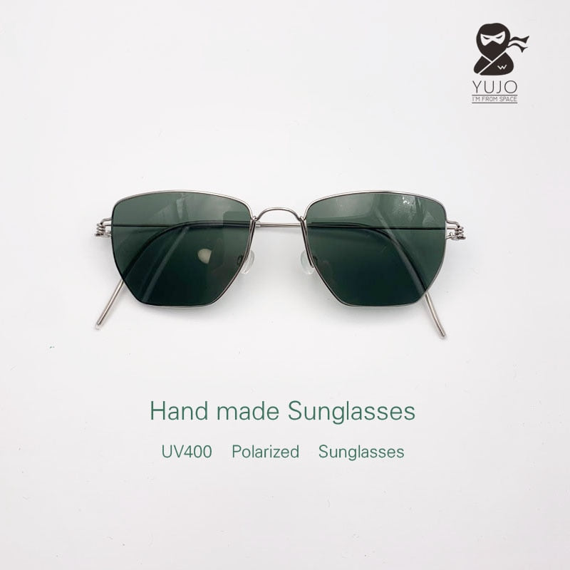Yujo Men's Full Rim Large Irregular Square Stainless Steel Handcrafted Polarized Sunglasses Sunglasses Yujo Default Title  