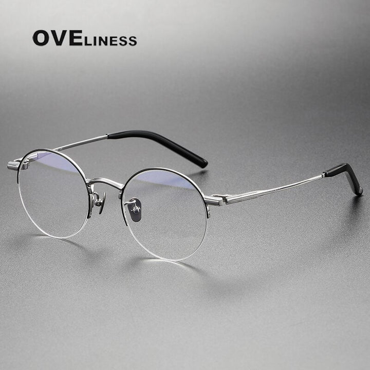 Oveliness Unisex Semi Rim Round Titanium Eyeglasses 185 Semi Rim Oveliness black silver  