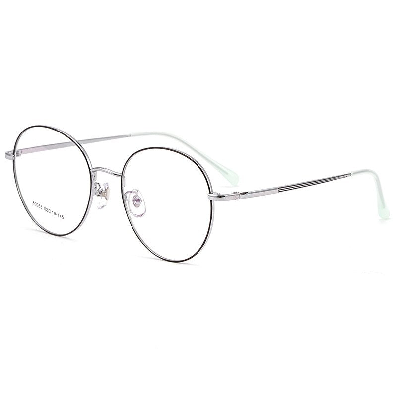 Yimaruili Unisex Full Rim Large Round Titanium Alloy Eyeglasses 80053 Full Rim Yimaruili Eyeglasses Black Silver  