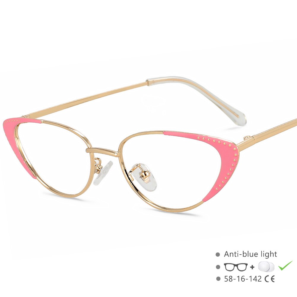 CCspace Unisex Full Rim Oval Cat Eye Acetate Alloy Eyeglasses 55413 Full Rim CCspace China PinkC1 