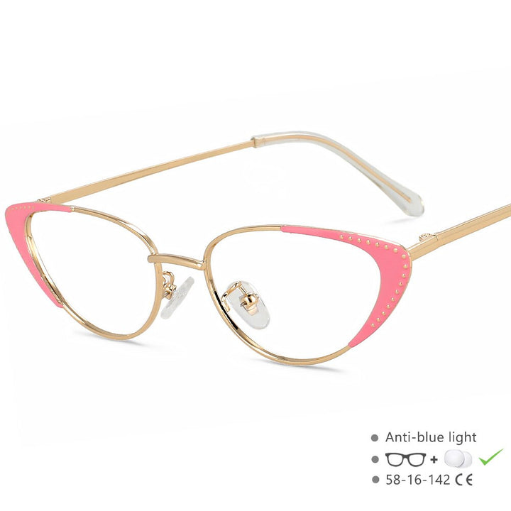 CCspace Unisex Full Rim Oval Cat Eye Acetate Alloy Eyeglasses 55413 Full Rim CCspace China PinkC1 