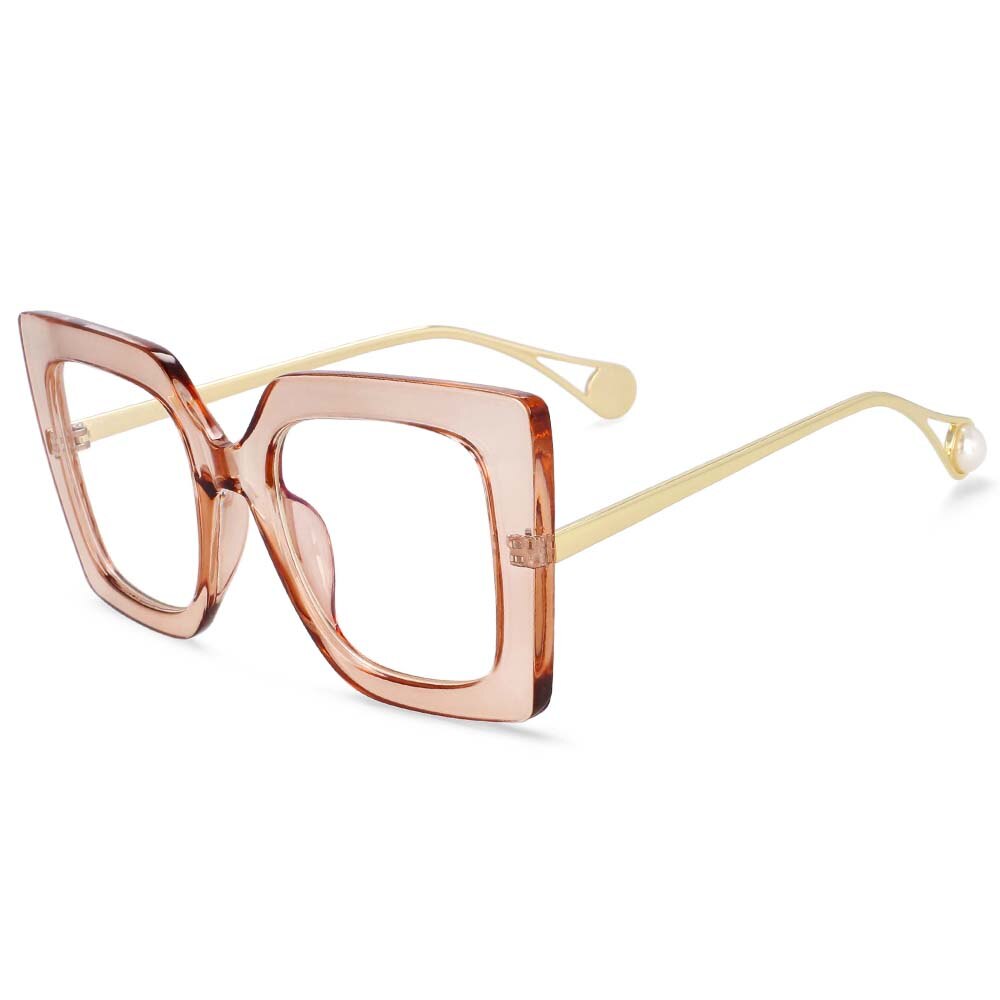 CCSpace Women's Oversized Square Cat Eye Resin Alloy Frame Eyeglasses 54242 Frame CCspace Tea China 