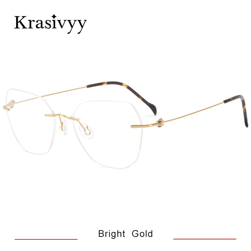 Krasivyy Men's Rimless Square Cat Eye Screwless Titanium Eyeglasses Kr5009 Rimless Krasivyy Bright Gold CN 