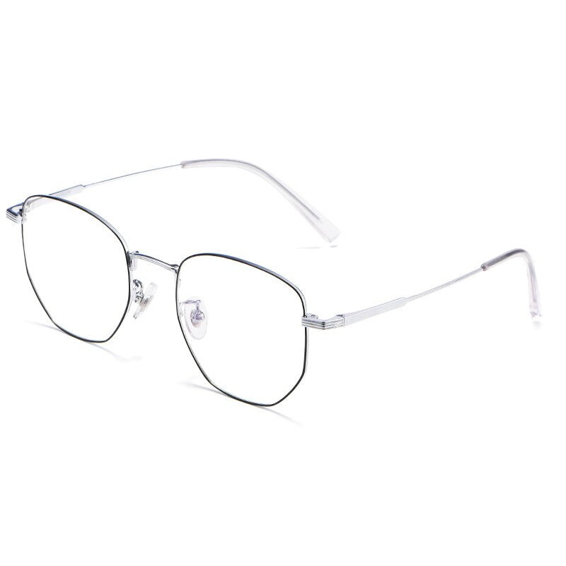 Yimaruili Unisex Full Rim Polygon Titanium Eyeglasses 9005 Full Rim Yimaruili Eyeglasses Black Silver  