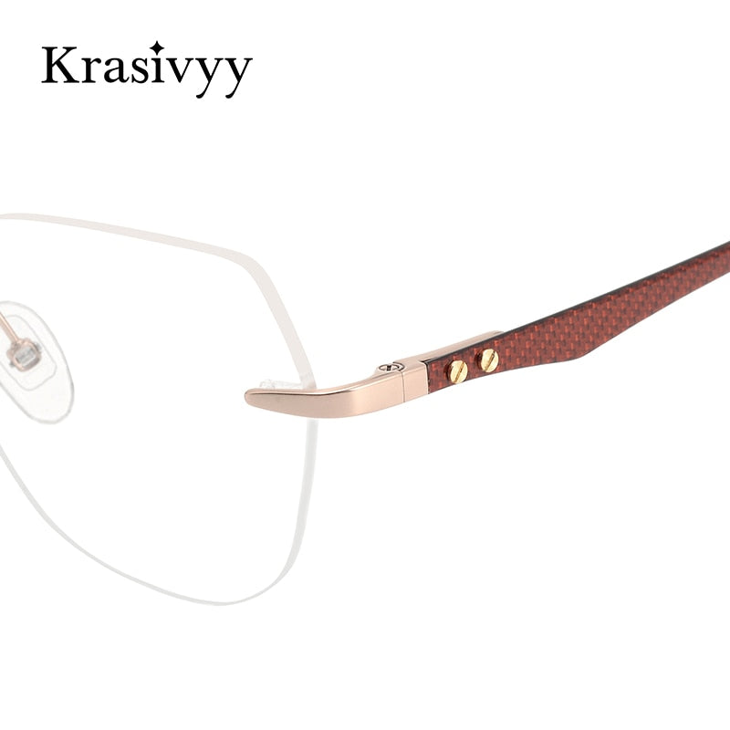 Krasivyy Women's Rimless Square Cat Eye Carbon Fiber Titanium Eyeglasses Kr16026 Rimless Krasivyy   
