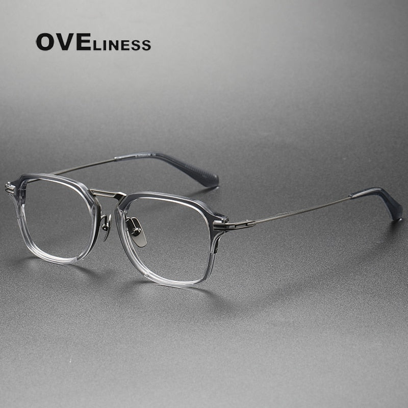 Oveliness Unisex Full Rim Square Acetate Titanium Eyeglasses Dtx413 Full Rim Oveliness transparent grey  