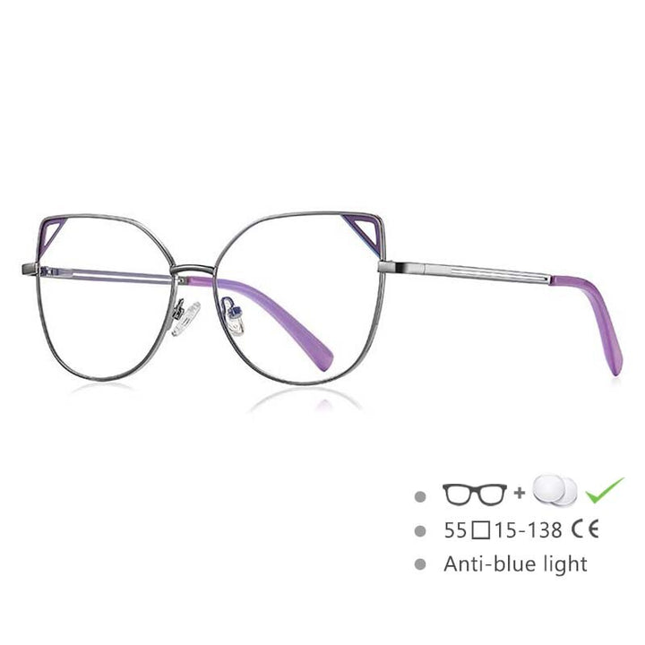 CCSpace Women's Full Rim Round Cat Eye Alloy Frame Eyeglasses 54549 Full Rim CCspace China Gun-purple Beige