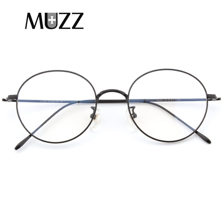 Muzz Unisex Full Rim Round Titanium Frame Eyeglasses 8355 Full Rim Muzz Black  