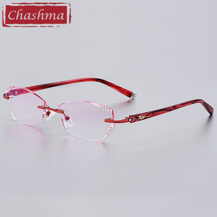 Chashma Women's Rimless Rectangle Titanium Frame Eyeglasses 58069 Rimless Chashma Red with Pink  