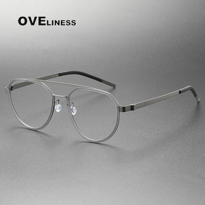 Oveliness Unisex Full Rim Round Double Bridge Acetate Titanium Eyeglasses 9745 Full Rim Oveliness grey gun  