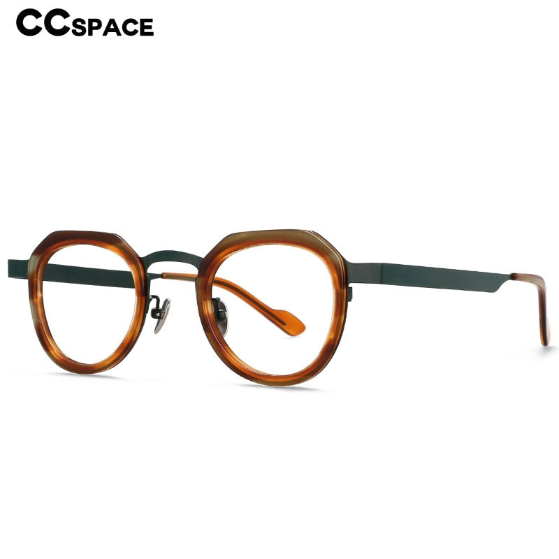 CCspace Unisex Irregular Round Titanium Eyeglasses 54633 Full Rim CCspace   