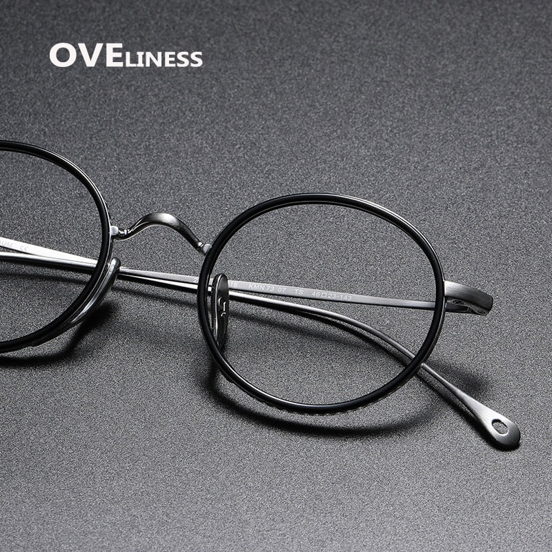 Oveliness Unisex Full Rim Round Acetate Titanium Eyeglasses 7307 Full Rim Oveliness   