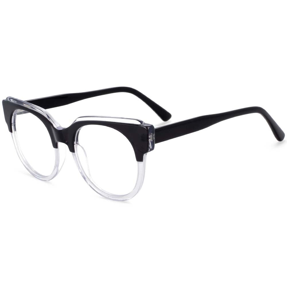 CCSpace Unisex Full Rim Oversized Round Cat Eye Acetate Frame Eyeglasses 54123 Full Rim CCspace black China 