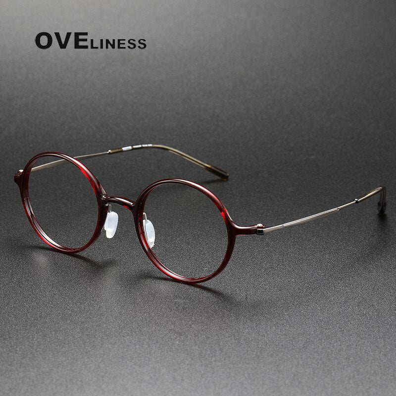 Oveliness Unisex Full Rim Round Acetate Titanium Eyeglasses 8635 Full Rim Oveliness red  