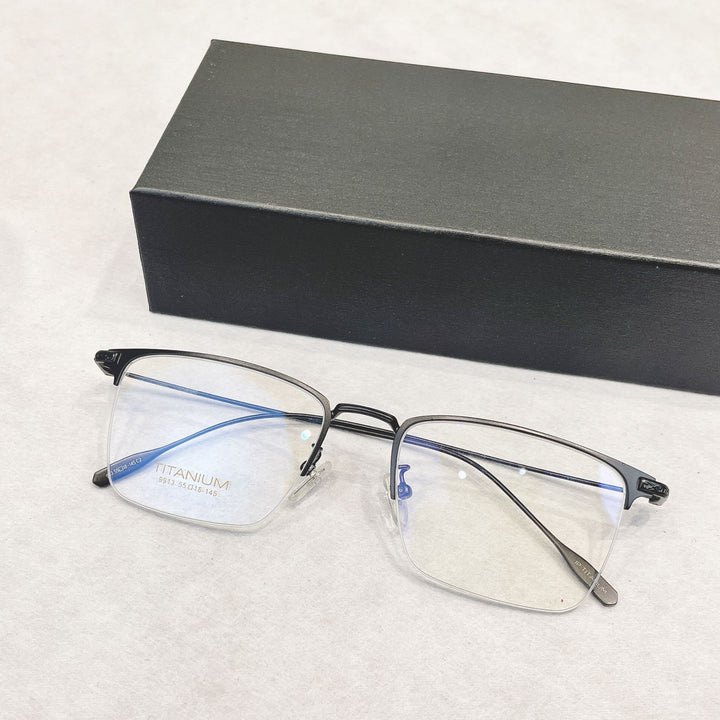 Yimaruili Men's Semi Rim Big Square Titanium Eyeglasses 9913sf Semi Rim Yimaruili Eyeglasses Black  