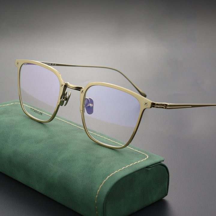Hdcrafter Unisex Full Rim Square Titanium Eyeglasses Col4 Full Rim Hdcrafter Eyeglasses Gold  