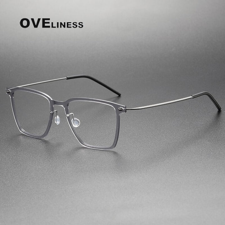 Oveliness Unisex Full Rim Round Square Screwless Acetate Titanium Eyeglasses 6554 Full Rim Oveliness grey  
