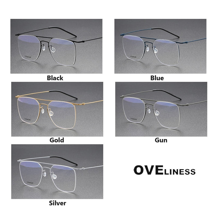 Oveliness Men's Full Rim Square Double Bridge Titanium Eyeglasses 5502 Full Rim Oveliness   