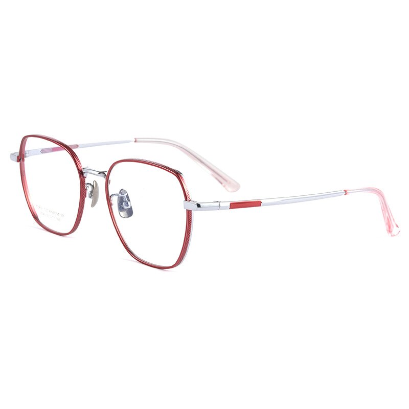 Handoer Men's Full Rim Irregular Square Titanium Eyeglasses 2040Tsf Full Rim Handoer pink and silver  