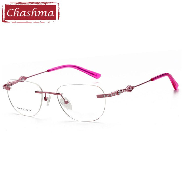 Chashma Ottica Women's Rimless Irregular Square Titanium Eyeglasses 9016 Rimless Chashma Ottica Pink  