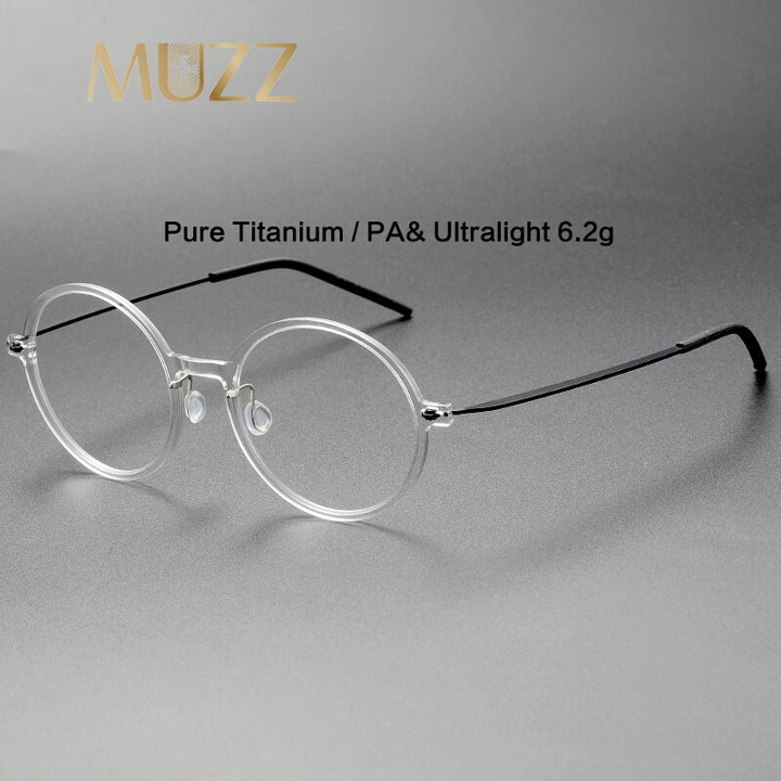 Muzz Unisex Full Rim Round Screwless Handcrafted Acetate IP Titanium Eyeglasses N6523 Full Rim Muzz   