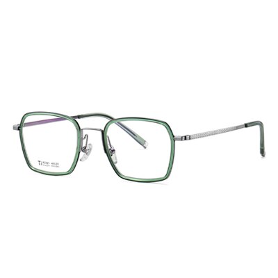 Ralferty Unisex Full Rim Square Acetate Titanium Eyeglasses D2321t Full Rim Ralferty C3 Green Silver China 