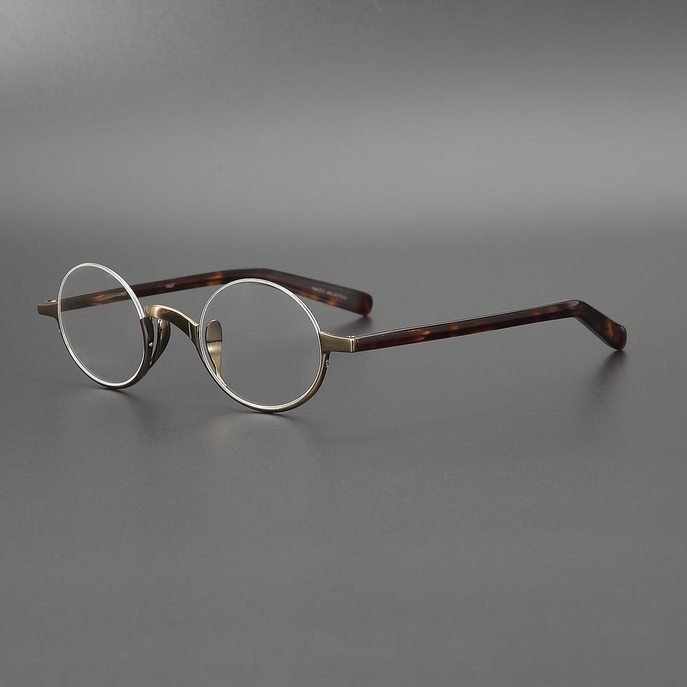 Muzz Men's Semi Rim Round Titanium Frame Eyeglasses M70703 Semi Rim Muzz Dark Brown  