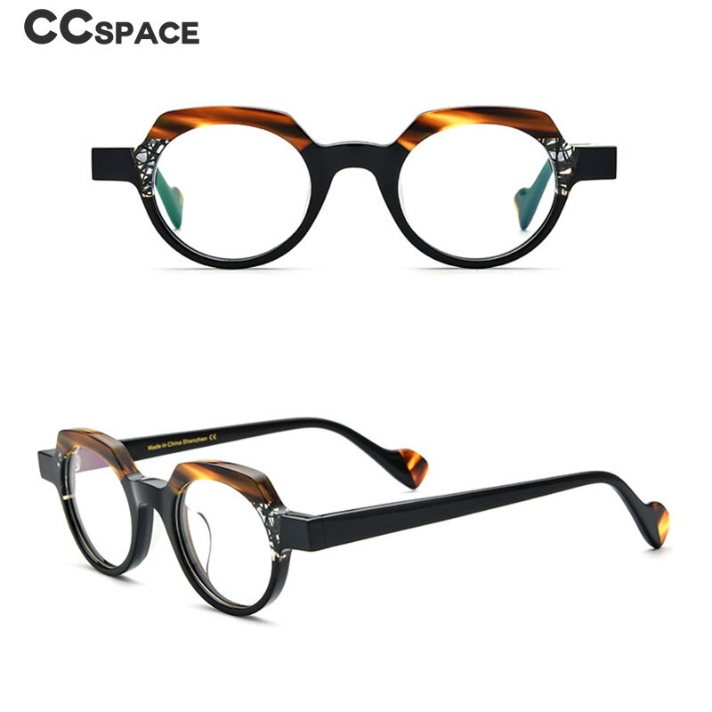 CCspace Unsiex Full Rim Flat Top Round Acetate Eyeglasses 55048 Full Rim CCspace   