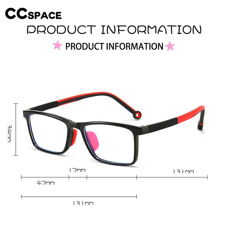 CCSpace Unisex Youth Full Rim Square Silicone Eyeglasses 54673 Full Rim CCspace   