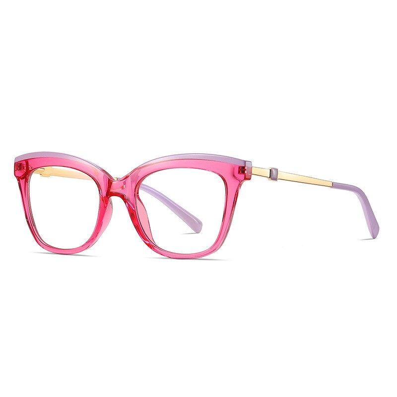 CCspace Women's Full Rim Square Cat Eye Tr 90 Titanium Eyeglasses 54047 Full Rim CCspace China Pink 