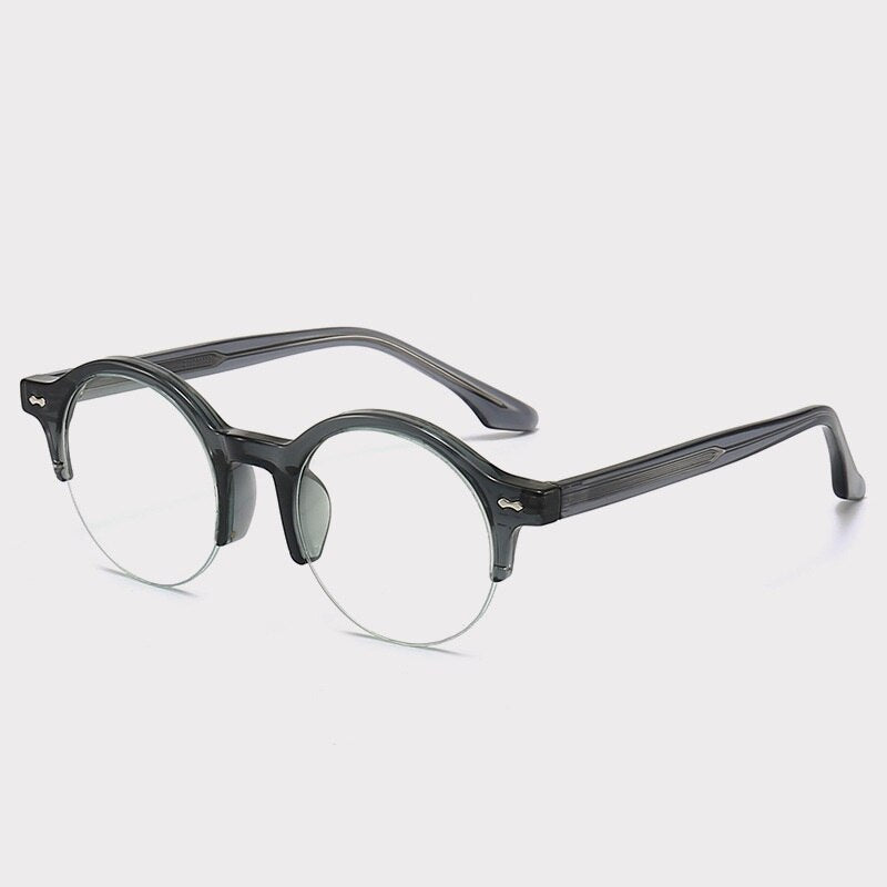 Cubojue Unisex Semi Rim Round Acetate Alloy Myopic Reading Glasses 8620 Reading Glasses Cubojue no function lens 0 grey 