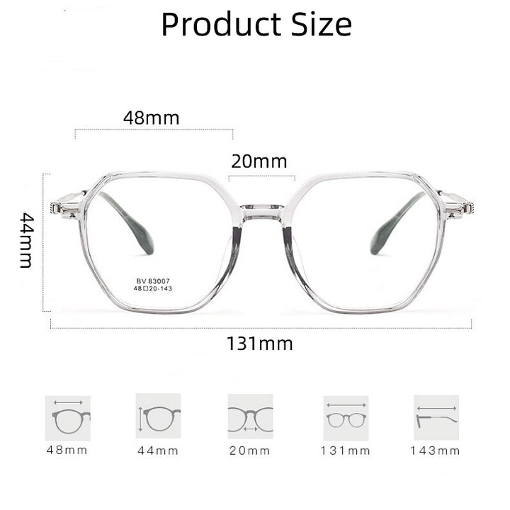 KatKani Unisex Full Rim Polygon Tr 90 Alloy Eyeglasses Bv83007b Full Rim KatKani Eyeglasses   