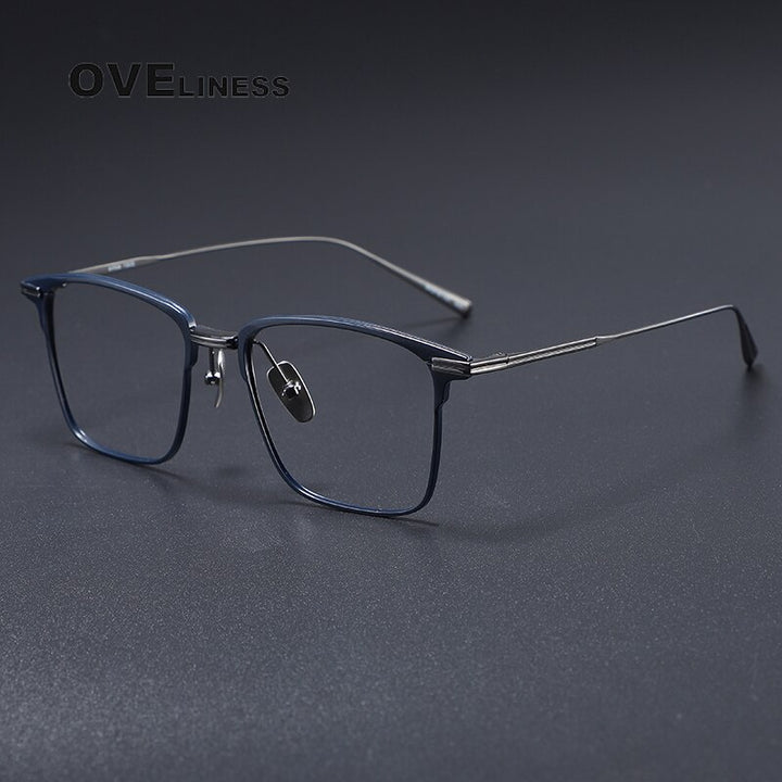 Oveliness Men's Full Rim Square Titanium Eyeglasses Flatiron25 Full Rim Oveliness blue gun  